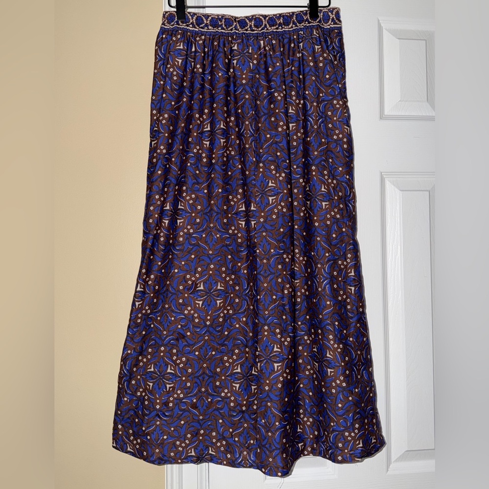 Xirena Tannis skirt mosaic medley print, button-front cotton/silk elastic waist - Picture 6 of 8